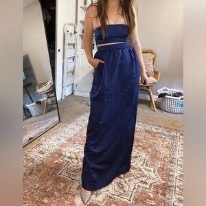 Blue two piece maxi set .